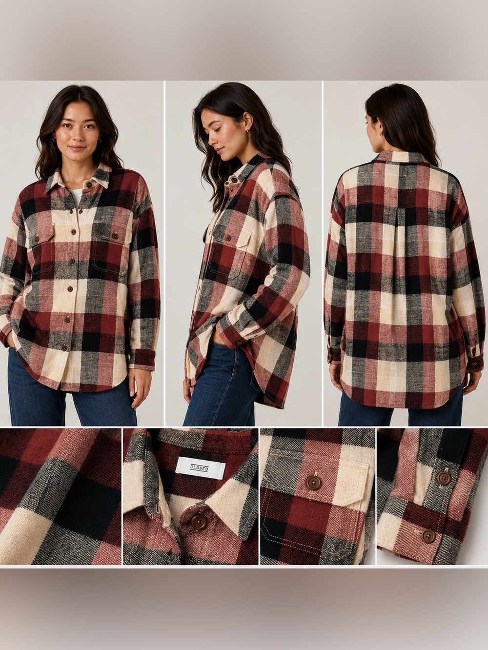 CLOSED Kyra Plaid Flannel Shirt Jacket Shacket 100% Cotton Portugal M Oversized